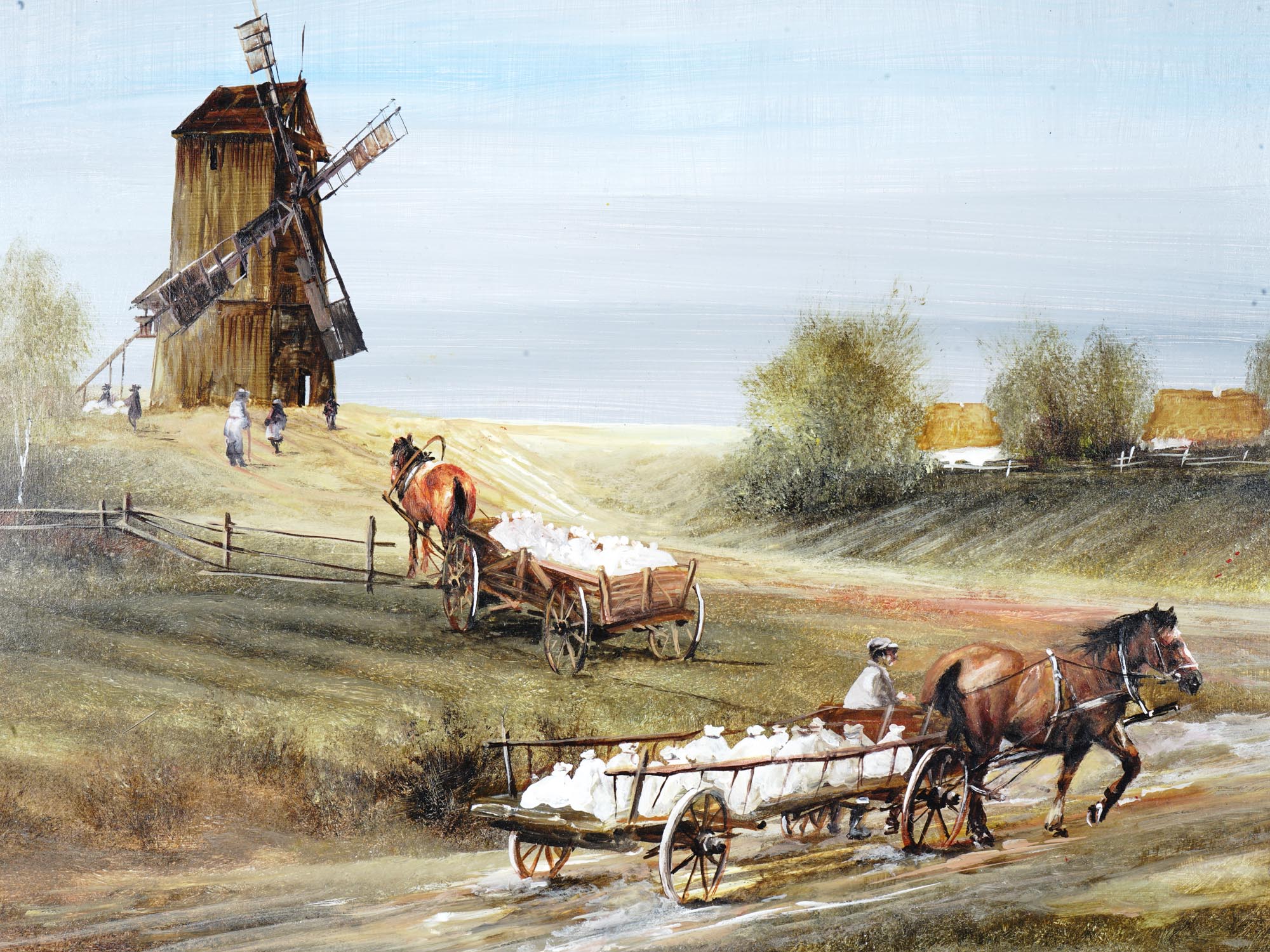 POLISH VILLAGE OIL PAINTING BY ZDZISLAW SAMPOLSKI PIC-1